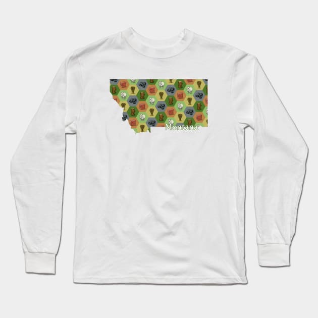 Montana State Map Board Games Long Sleeve T-Shirt by adamkenney